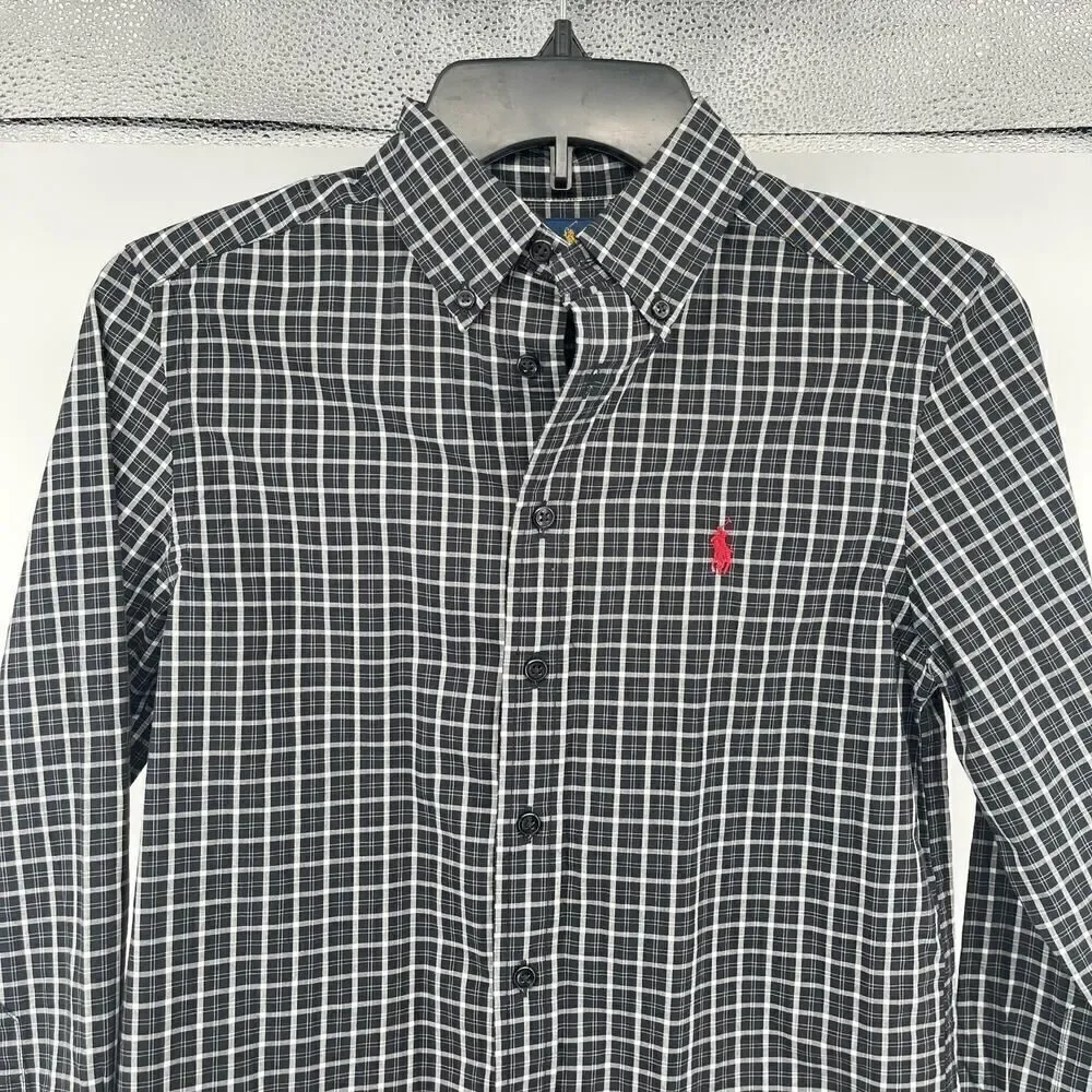 Ralph Lauren Boy’s Black White Gingham Long Sleeve Button Front Top Size 10/12